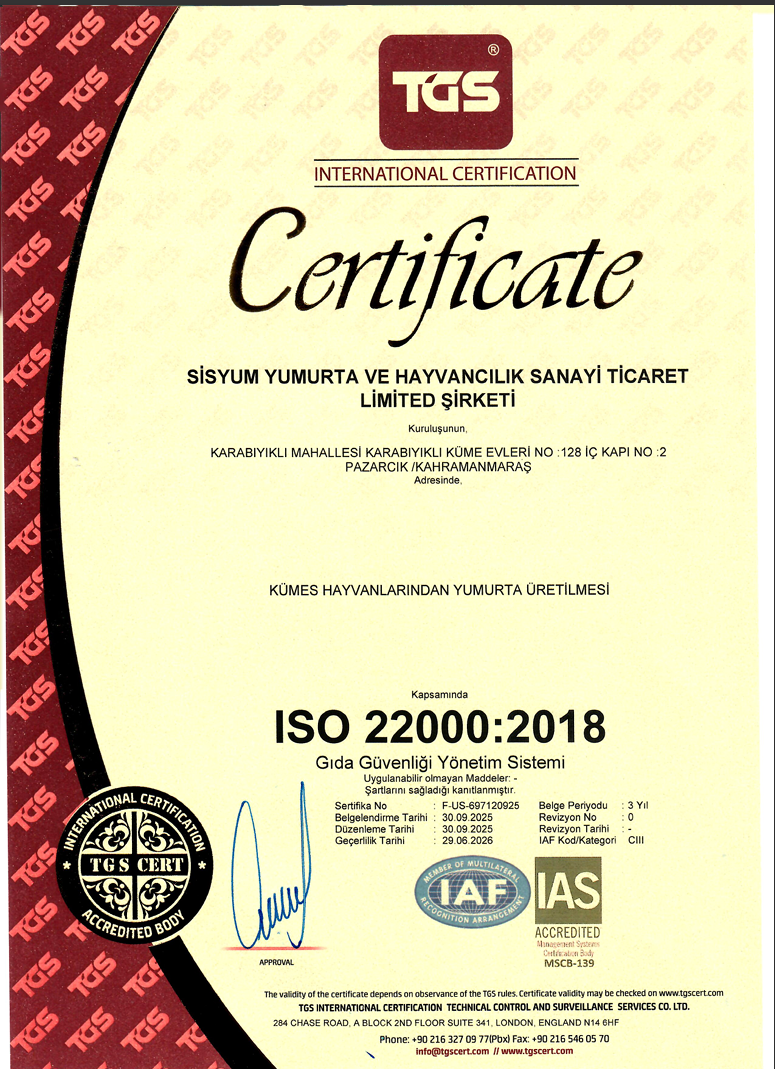 ISO 22000 Gıda Güvenliği Sertifikası